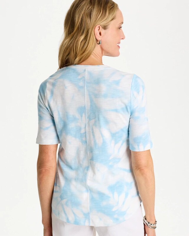 Tie-Dye Palm Cotton Slub V-Neck Tee - image 3